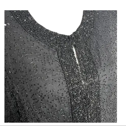 Laurence Kazar Laurence Kazer All Over Beaded Open Jacket Women Size M Black Silk Formal Party