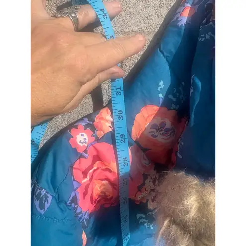 Matilda Jane Teal Floral Puffer Jacket with Faux Fur Hood M preloved