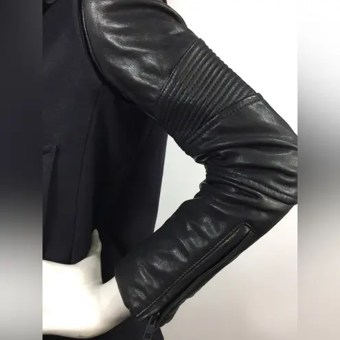 All Saints Zaskia Pea Coat Navy Wool Black Leather
Sleeves Double Breasted