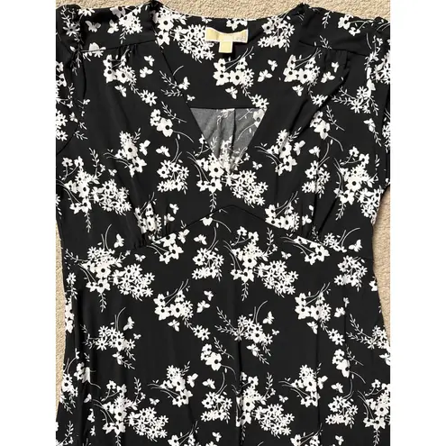 Michael Michael Kors Botanical Print Matte Jersey Dress Black & White Size XL