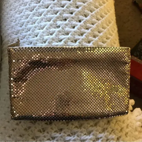Whiting & Davis Gold Mesh Evening Bag Zippered Clutch Vintage Holiday Party NYE