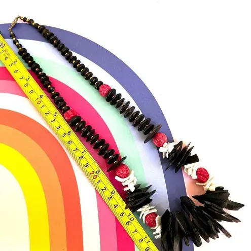 Wood beaded shell black red white beaded statement necklace