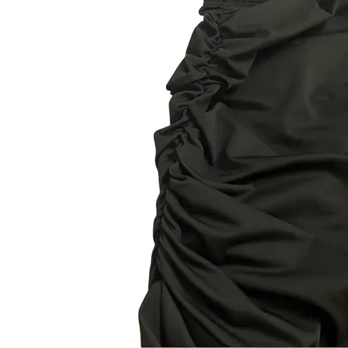 Black Ruched Ruffle Hem Swimsuit Top Flattering Swimwear Y2K Pool Chic Size S