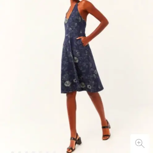 Pact Organic Cotton Halter Sleeveless A-Line Blue & Green Midi Dress Size Small