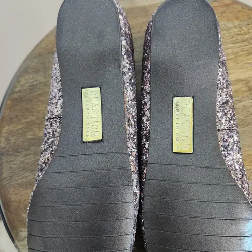 Reaction Kenneth Cole Glitter Women's Flats with Feather Detail Size 7.5 Gray