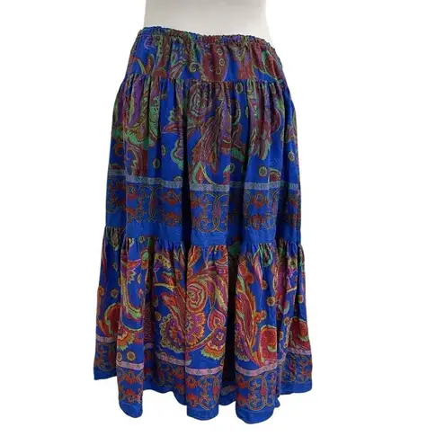 Vintage 100% Silk Colorful Paisley Floral Midi Skirt Side Slit size XL/1X