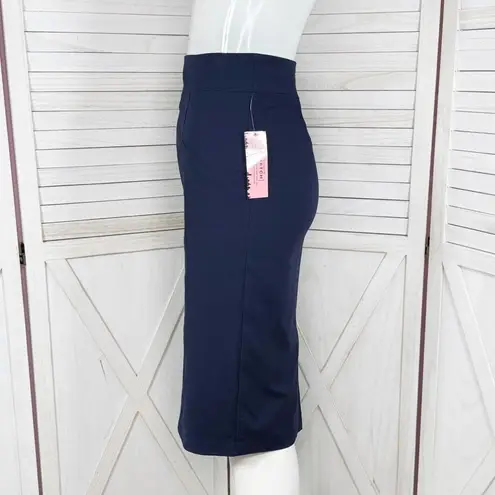 New York & Company High Waist Stretch Pencil Midi Skirt Navy Blue 0