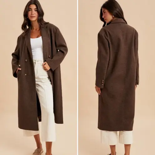 Boutique Felted Double Breasted Oversized Duster Lapel Coat - Large