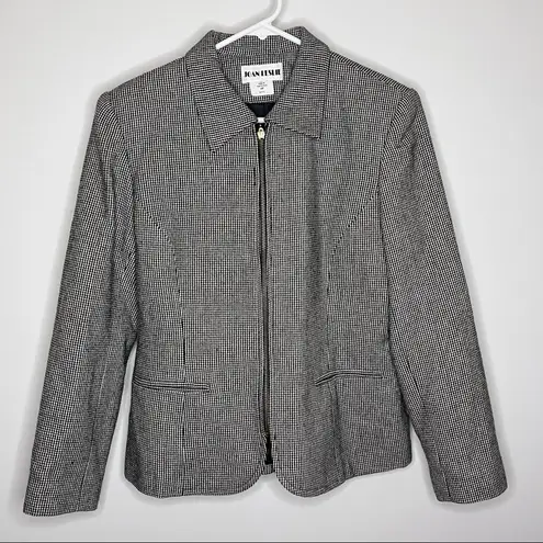 JOAN LESLIE Vintage Wool Mini Houndstooth Full Zip Blazer Jacket 10 Petite Black Size 10P