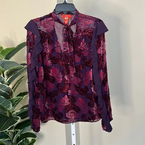 Monique Lhuillier Rtr Monique Lhullier Crushed Velvet Ruffled Blouse Size Small