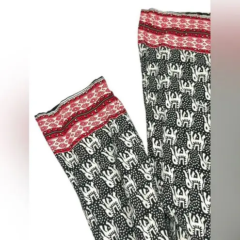 Serengeti Womens XL Elephant Print V Neck Tunic Top Rayon Made In India Boho Black