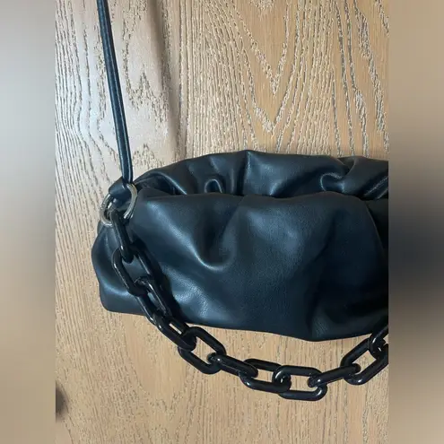 Expressions NYC Vegan Leather Black Crossbody Puff Clutch Purse with Chain