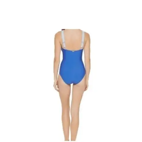 DKNY  LAPIS Plunging Colorblocked One-Piece Swimsuit, US Size 10 NEW Blue