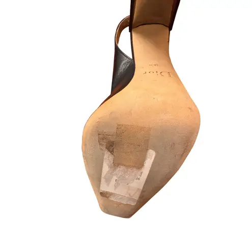 Dior Christian Slingback Heels Black Leather Silver Toe Cap Pumps Elegant