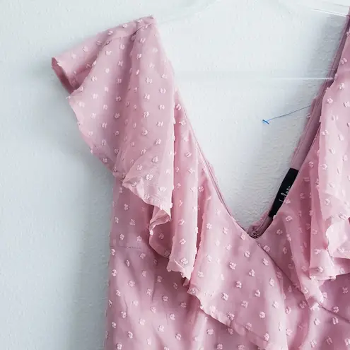Lulu's Fearless Love Rose Swiss Dot Maxi Ruffle Dress Pink Size XL
