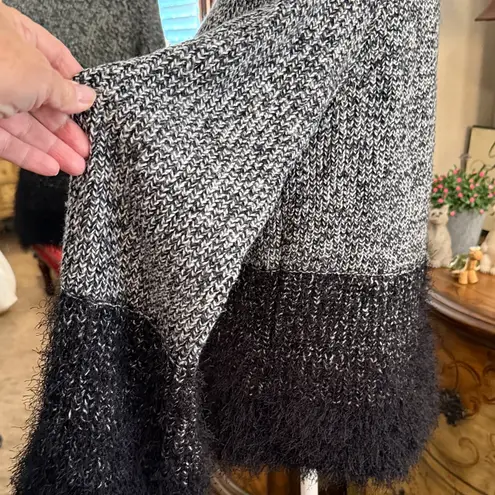 Fun Black and Gray Sweater with Eyelash Detailed Sleeves and Lower Sweater