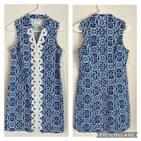 Mud Pie  'Mia' Sleeveless Crochet V Neck Shift Dress Size Small Blue China