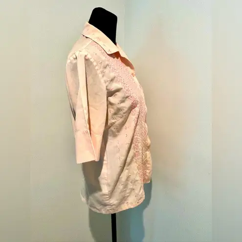 VINTAGE Jean Taylor Peach Pink Embroiderd Button Front S/S Pajama Top Small Fit