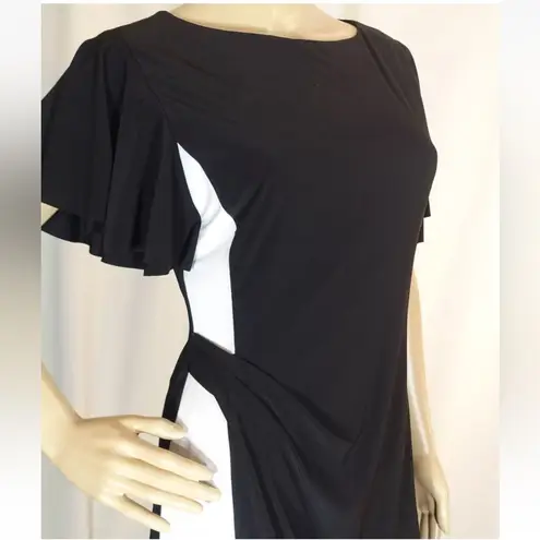 American Living AMERICAN LIVING BLACK-WHITE COLORBLOCK SLINKY KNIT FLARED SLEEVE DRESS 6