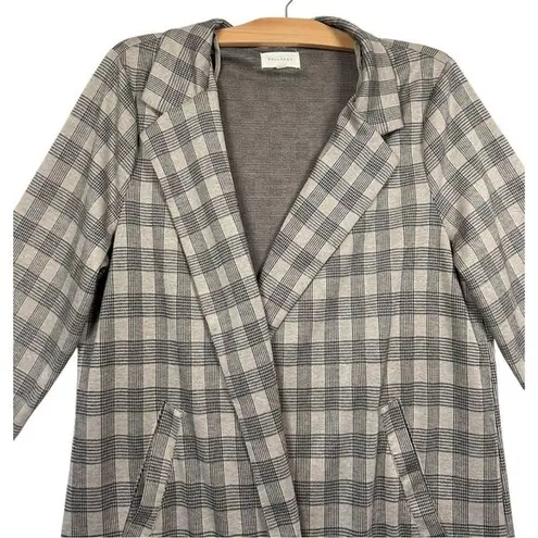 MELLODAY Longline Houndstooth Plaid Print Open front blazer Long Trench sz large