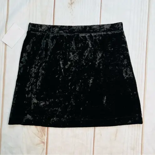 Abound  Velvet Pull-on Mini Skirt with Slit Black Velour NEW Size S