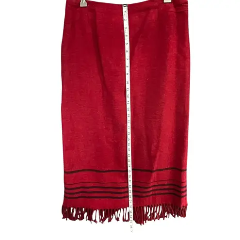 Nine Company Vintage Y2K Skirt 10 Red Fringe Hem Wool Blend Midi Boho Western