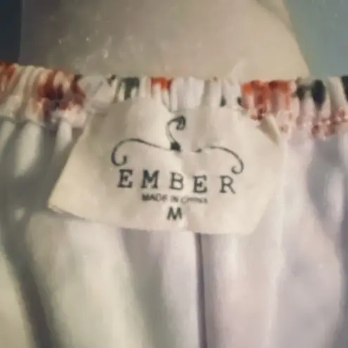 Ember Orange and Green Smocked 3/4 Sleeve Blouse Size M