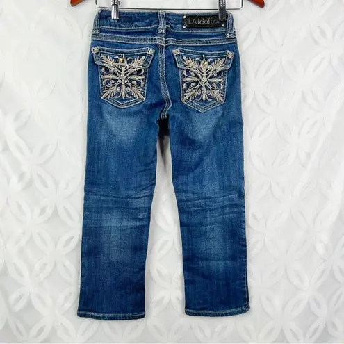 L.A. Idol Bling USA Y2K Bootcut Juniors Cropped Jeans Pocket Size 1 Blue