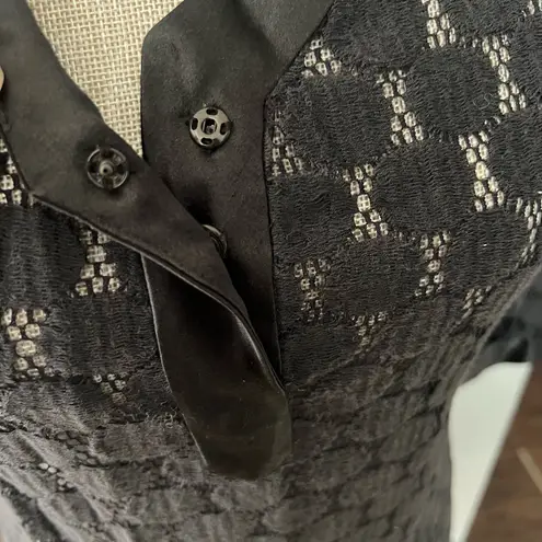 barney's new york Barney’s New York co-op black open knit satin trim dress