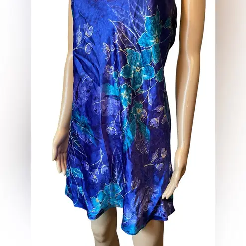 Ethereal California Dynasty Vintage Y2K Blue Boho Dreamy Floral Silky Slip Dress