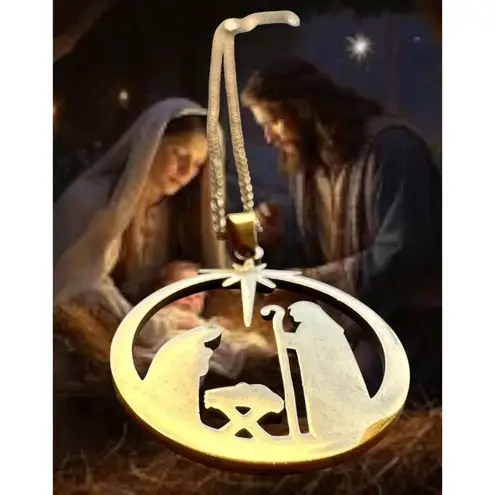 Nativity Scene Necklace Baby Jesus Jerusalem Christmas New 16 in Chain Extender Gold
