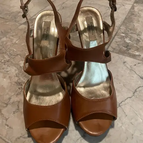 Simply Vera Elegant Tan Brown Leather High Heel Sandals Size 8.5