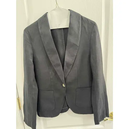 None Black Single Button Shawl Lapel Blazer With Patch Pockets Medium