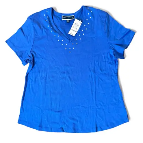 Karen Scott royal blue short sleeve, studded tee short, size PXL, NWT