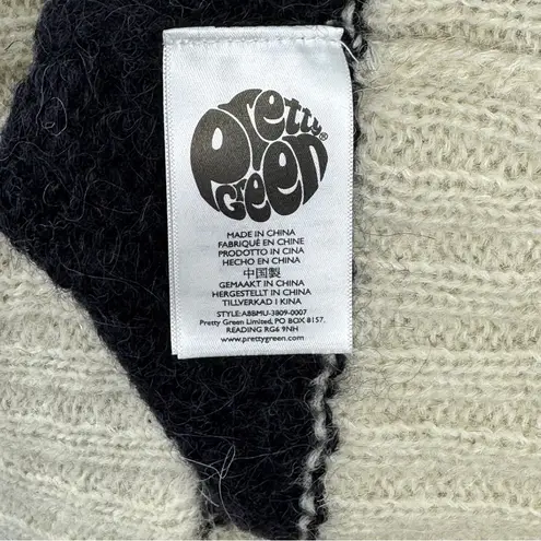 Pretty Green Black/Cream Striped Cobain Distressed Alpaca Knit Sweater Medium Black