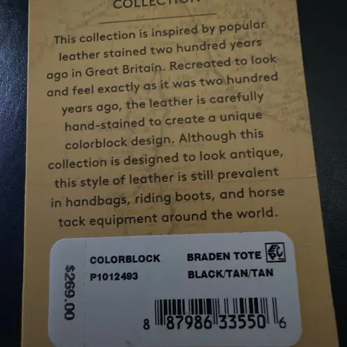 Patricia Nash Braden Colorblock Leather Tote Bag Black Tan