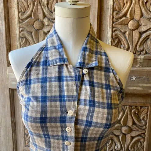 Arizona Jean Company Arizona Blue Tan Plaid Button Up Halter Top Size Small