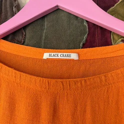 Black Crane Linen Rayon Box Dress Orange Size XS