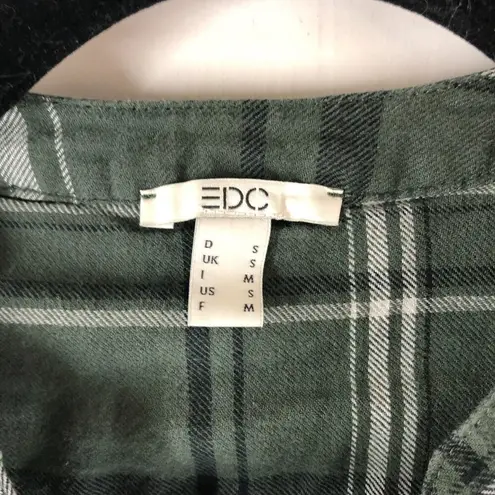 EDC Womens Popover Flannel Shirt Organic Cotton Plaid Green S