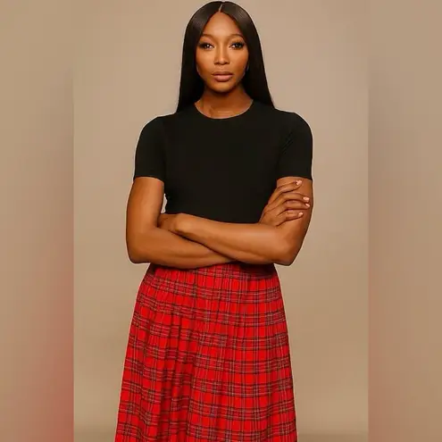 Preston & York Vintage Red Plaid Tartan Midi Skirt Med Pet Hong Kong Christmas