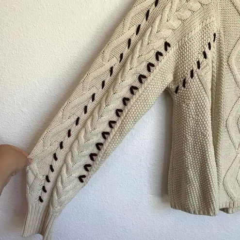 Ba&sh Whipstitch Cable-Knit Mock Neck Sweater in Cream