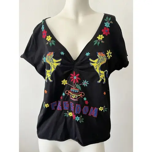 Jw Jonny Was Los Angeles The Horgan Black Freedom Flower Embroidered Tee Large