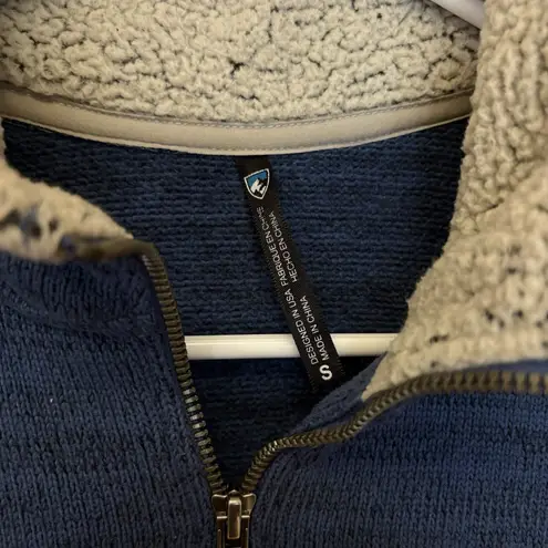 Kuhl Womens Alaska 1/4 Zip Pullover Size Small Blue Knit Sherpa Fleece Sweater