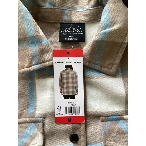 HFX Women's Gray Brown and Light Blue Wool Blend Shirt Jacket Medium