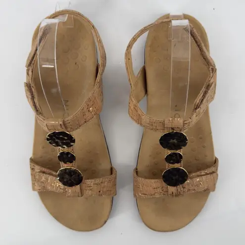 Vionic Farra Embellished Sandal Gold Cork Women 9.5 Adjustable Straps Comfort