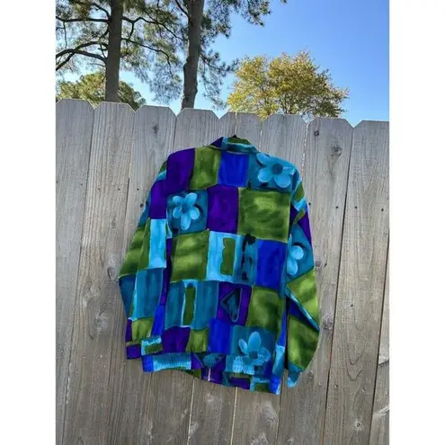 Vintage 90s Sport Savvy women Windbreaker Jacket Full Zip Floral Medium Purple Blue