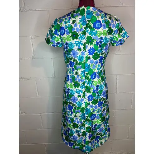 dress floral bright green blue white 1970s Size 6
