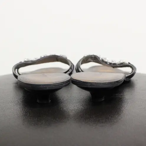 Alma en Pena Black Leather Rhinestone Kitten Slide Size 9