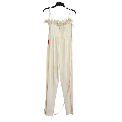 Mac Duggal Size 2 NEW Style 68146 White Strapless Jumpsuit Feather Trim Dressy