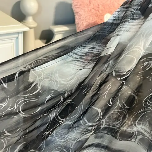 Top Silky Sheer Plunge Neck Black White Oversized Womens Small Sequin Bat Wing